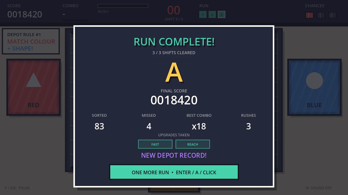 Handle With Haste completed-run results showing an A grade and final score