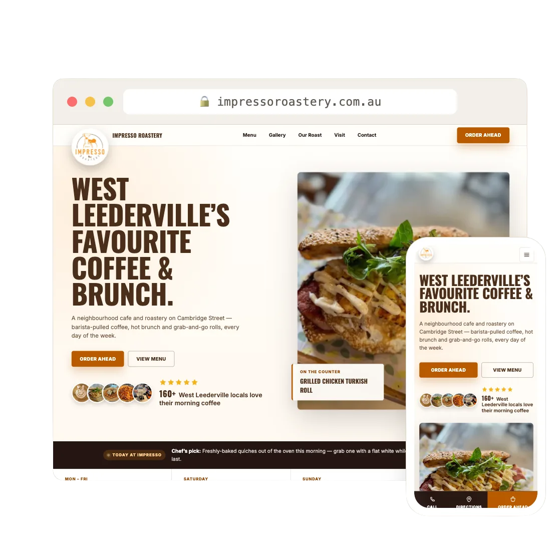 A1 Local website concept for Impresso Roastery displayed on desktop and mobile